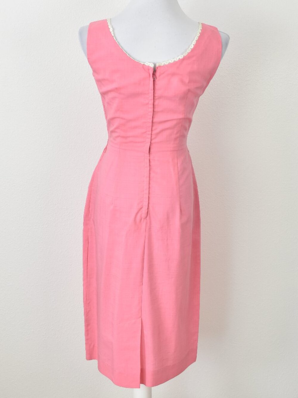 Vintage 60s Daisy Floral Applique Shift Dress Pink - 4 - Picture 8 of 12